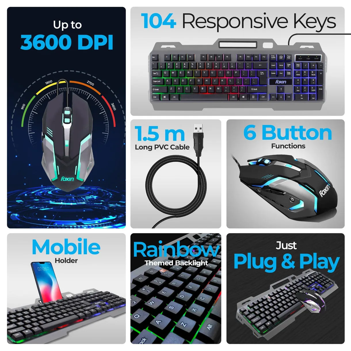 Foxin USB Gaming Keyboard Mouse Combo RGB (Thunder) view 2